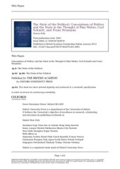 book The State of the Political: Conceptions of Politics and the State in the Thought of Max Weber, Carl Schmitt, and Franz Neumann