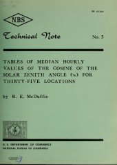 book Tables of median hourly values of the cosine of the solar zenith angle (x) for thirty-five locations