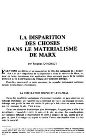 book La disparition des choses dans le matérialisme de Marx