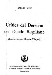 book Crítica del Derecho del Estado Hegeliano