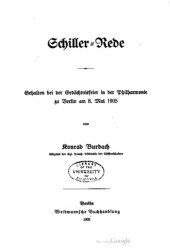 book Schiller-Rede : Gehalten bei der Gedächtnisfeier in der Philharmonie zu Berlin am 8. Mai 1905