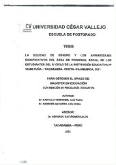 book La equidad de género y los aprendizajes significativos del área de Personal Social en los estudiantes del IV ciclo de la Institución Educativa N° 10465 Puña - Tacabamba - Chota - Cajamarca, 2011 [NO CITAR, CONTIENE MATERIAL PLAGIADO]