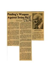 book Orthomolecular Medicine : Professor Linus Pauling : Vitamin C against Swine Flu Influenza Covid (August 1976)  - vitamin c and common cold - how to live longer feel better