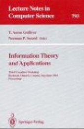 book Information Theory and Applications: Third Canadian Workshop Rockland, Ontario, Canada, May 30 – June 2, 1993 Proceedings