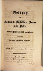 book Feldzug der Kaiserlich Russischen Armee von Polen in den Jahren 1813 und 1814