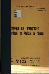 book Colloque sur l’intégration économique en Afrique de l’ouest