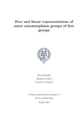 book Free and linear representations of outer automorphism groups of free groups