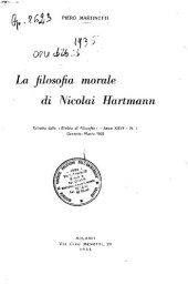 book La filosofia morale di Nicolai Hartmann. Estratto dalla «Rivista di Filosofia» anno XXVI n° 1 (gennaio-marzo 1935)