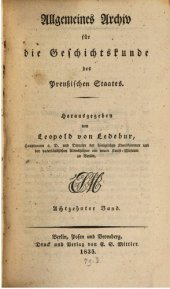 book Allgemeines Archiv für die Geschichtskunde des Preußischen Staates