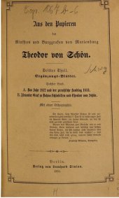 book Aus den Papieren des Ministers und Burggrafen von Marienburg Theodor von Schön