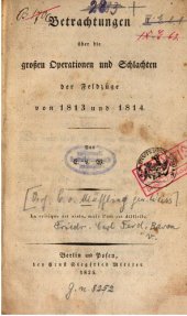 book Betrachtungen über die großen Operationen und Schlachten der Feldüge von 1813 und 1814