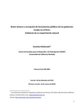 book Boom minero y corrupción de funcionarios públicos de los gobiernos locales en el Perú: Evidencia de un experimento natural