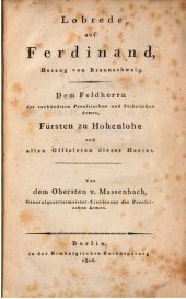 book Lobrede auf Ferdinand, Herzog von Braunschweig, dem Feldherrn der verbündeten preußischen und sächsischen Armeen, Fürsten zu Hohenlohe und allen Offiziere dieses Haeeres