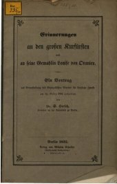 book Erinnerungen an den Großen Kurfürsten und an seine Gemahlin Louise von Oranien