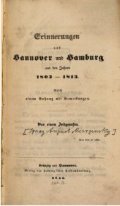 book Erinnerungen aus Hannover und Hamburg aus den Jahren 1803-1813