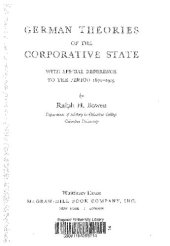 book German Theories of the Corporative State: With Special Reference to the Period 1870-1919