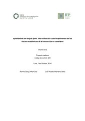 book Aprendiendo en lengua ajena: Una evaluación cuasi-experimental de los efectos académicos de la instrucción en castellano. Informe Final