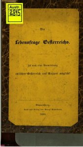 book Die Lebensfrage Österreichs. Ist noch eine Vermittlung zwischen Österreich und Ungarn möglich?