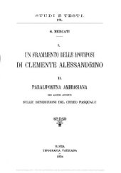 book Un frammento delle Ipotiposi di Clemente Alessandrino-Paralipomena ambrosiana