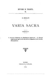 book Varia sacra:  Anonymi Chiliastae in Matthaeum fragmenta-Piccoli supplementi agli scritti dei dottori Cappadoci e di S. Cirillo Alessandrino