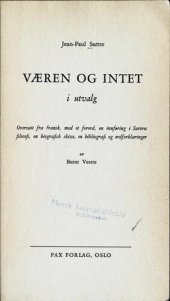 book Væren og intet : i utvalg