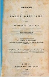 book Memoir of Roger Williams, the Founder of the State of Rhode Island