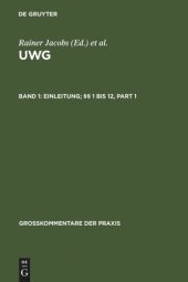 book UWG: Band 1 Einleitung; §§ 1 bis 12