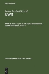 book UWG: Band 2 Vor § 13; §§ 13 bis 30; Rabattgesetz; Gesamtregister