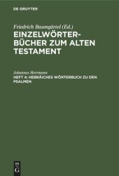 book Einzelwörterbücher zum Alten Testament: Heft 4 Hebräiches Wörterbuch zu den Psalmen