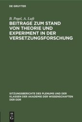 book Beitrage zum Stand von Theorie und Experiment in der Versetzungsforschung