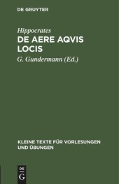 book De Aere Aqvis Locis: mit der alten lateinischen Übersetzung