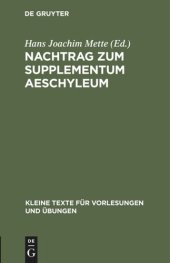 book Nachtrag zum Supplementum Aeschyleum