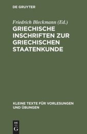 book Griechische Inschriften zur griechischen Staatenkunde