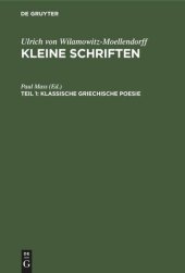 book Kleine Schriften: Teil 1 Klassische griechische Poesie