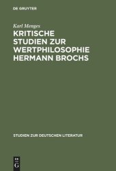 book Kritische Studien zur Wertphilosophie Hermann Brochs