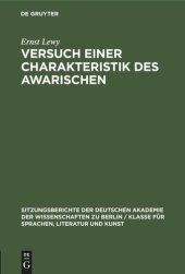 book Versuch einer Charakteristik des Awarischen: Mit Exkursen zur Sprachtheorie