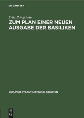 book Zum Plan einer neuen Ausgabe der Basiliken