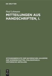 book Mitteilungen aus Handschriften, I.