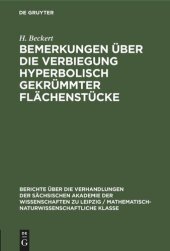 book Bemerkungen über die Verbiegung hyperbolisch gekrümmter Flächenstücke