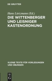 book Die Wittenberger und Leisniger Kastenordnung: 1522–1523