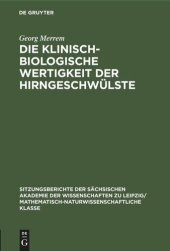 book Die Klinisch-biologische Wertigkeit der Hirngeschwülste