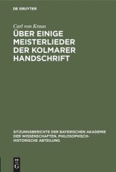 book Über einige Meisterlieder der Kolmarer Handschrift