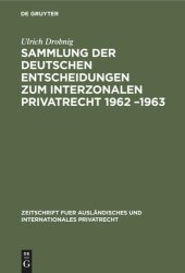 book Sammlung der deutschen Entscheidungen zum interzonalen Privatrecht 1962 –1963