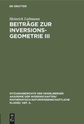 book Beiträge zur Inversionsgeometrie III