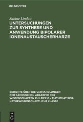 book Untersuchungen zur Synthese und Anwendung bipolarer Ionenaustauscherharze