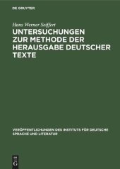 book Untersuchungen zur Methode der Herausgabe deutscher Texte