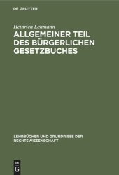 book Allgemeiner Teil des Bürgerlichen Gesetzbuches