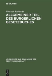 book Allgemeiner Teil des Bürgerlichen Gesetzbuches