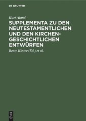 book Supplementa zu den Neutestamentlichen und den Kirchengeschichtlichen Entwürfen