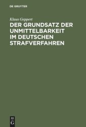 book Der Grundsatz der Unmittelbarkeit im deutschen Strafverfahren